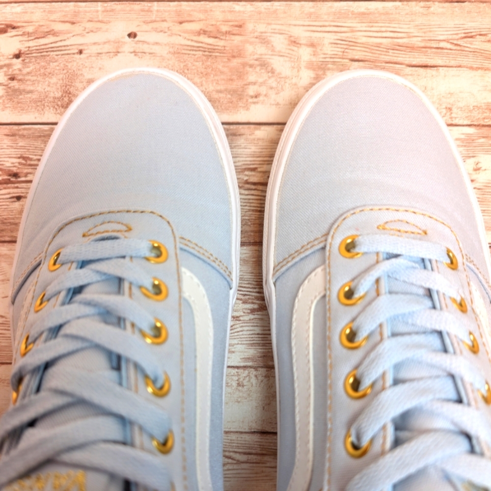 Vans Ward Lo Powder Blue EUC Low Top Women's Size 9.5 Gold Trainer Sneakers - Picture 2 of 14